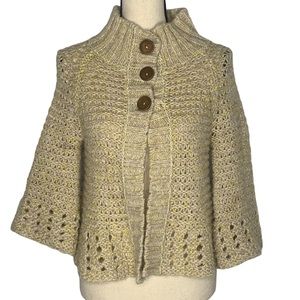 Free People Open Knit Cream and Yellow 3 Button Flared Sleeve Cardigan